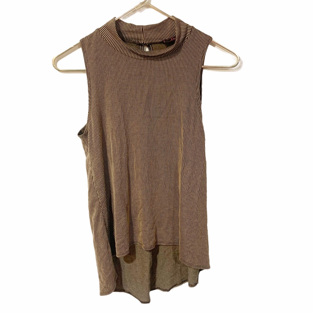 P. Inc Brown Ribbed High Neck Sleeveless Tank